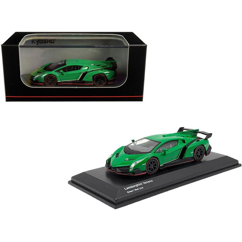 Lamborghini Veneno Green with Red Line 1/64 Diecast Model Car by Kyosho, 1 of 4