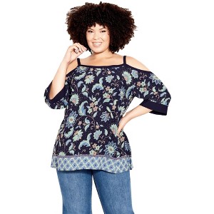 Avenue Women's Plus Size Daisy C/S Print Top - 1 of 4