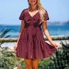 Women's Burgundy V-Neck Tiered Puff Sleeve Mini Dress - Cupshe - 2 of 4