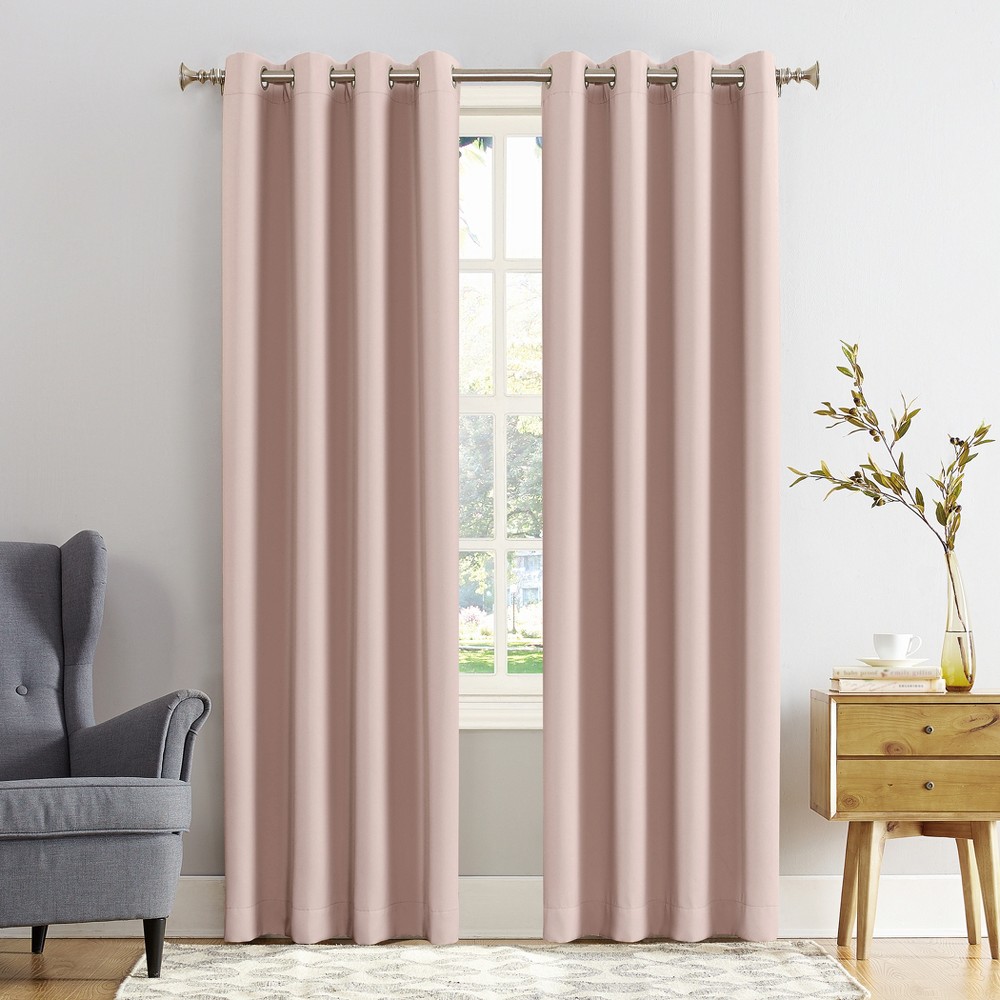 54"x84" Sun Zero Blackout Kenneth Energy Saving Grommet Curtain Panel Blush: Modern Thermal Insulated, Noise Reduction