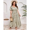 Whizmax V Neck Wrap Maxi Dress for Plus Size Women High Waist Ruffle Summer Casual Floral Dress with Belt - 2 of 4
