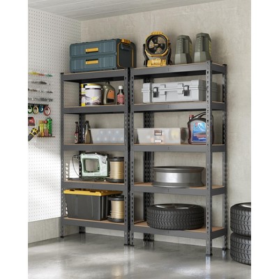 5-Tier Storage Shelves, Set of 2 Garage Storage, Adjustable Shelving Units, 11.8 x 29.5 x 59.1 Inches, Load 1929 lb Each, Shed Warehouse Basement