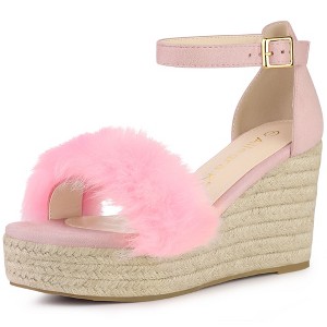 Allegra K Women's Faux Fur Espadrille Platform Heels Wedge Sandals - 1 of 4