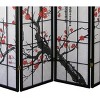 Black Japanese 4-Panel Screen Room Divider, Plum Blossom - image 2 of 4