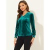 INSPIRE CHIC Women's Velvet V Neck Long Sleeve Solid Button Down Shirt - 3 of 4