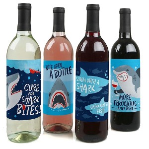 Big Dot of Happiness Shark Zone - Jawsome Party Decorations for Women and Men - Wine Bottle Label Stickers - Set of 4 - 1 of 4