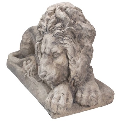 Gray Polyresin 22.5" Outdoor Lying Lion Garden Statue