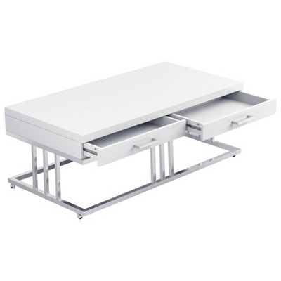 Dalya Contemporary White and Chrome Rectangular Coffee Table with Storage