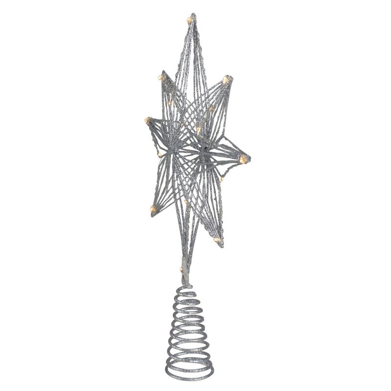 Northlight 13.75" LED Lighted B/O Silver Glittered Geometric Star Christmas Tree Topper - Warm White Lights, 2 of 5