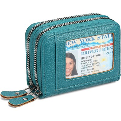FATMOON RFID Blocking Leather Wallet for Women - Double Zipper Card Holder with ID Window,Large Capacity for Everyday Carry Travel Commuting