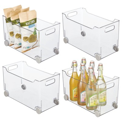 mDesign Plastic Kitchen Storage Bin, Rolling Wheels/Handles, 2 Pack,  Clear/Gray
