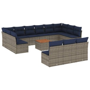 vidaXL 14 Piece Patio Sofa Set with Cushions - Gray and Blue - 1 of 4