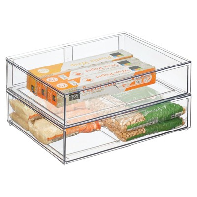 mDesign Clarity Plastic Stacking Closet Storage Organizer Bin with Drawer,  Clear - 12 x 16 x 6, 4 Pack