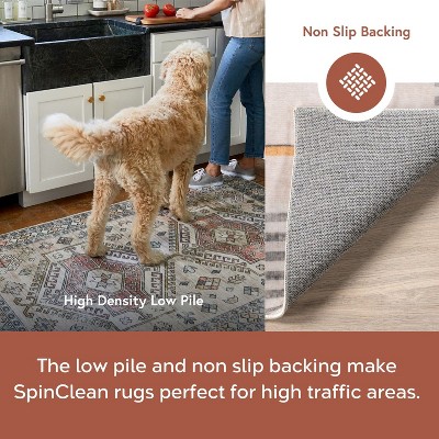 Modern Abstract Blue and Beige Washable Area Rug
