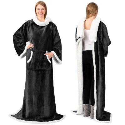 PAVILIA Fleece Wearable Blanket with Sleeves, Warm Cozy Soft Functional Lightweight Sleeved Throw Adults Men Women