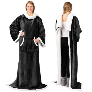 PAVILIA Fleece Wearable Blanket with Sleeves, Warm Cozy Soft Functional Lightweight Sleeved Throw Adults Men Women - 1 of 4