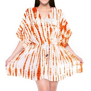 LA LEELA Women's House Daily Routine Evening Wear Vacation Casual Dailywear Holiday Relaxed Fit Caftan Short Loungewear 2X-3X Orange, Tie Dye Design - 1 of 4