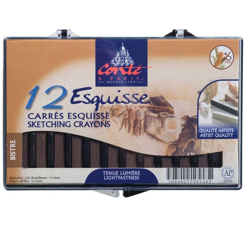 Conte Crayons in Plastic Box, Bistre Sepia, Pack of 12, 1 of 3