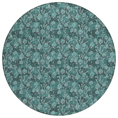 Teal Blue Aqua And Ivory Floral Washable Indoor Outdoor Area Rug