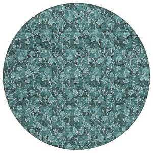Teal Blue Aqua And Ivory Floral Washable Indoor Outdoor Area Rug - 1 of 4