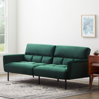 Comfort Collection Futon Sofa Bed With Box Tufting Green Velvet - Lucid ...