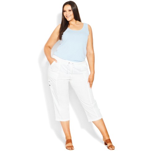 Women's Plus Size Cotton Roll Up Capri - White
