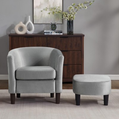 COMHOMA Velvet Accent Chair & Ottoman - Modern Barrel Armchair for Living Room/Bedroom, Soft Velvet