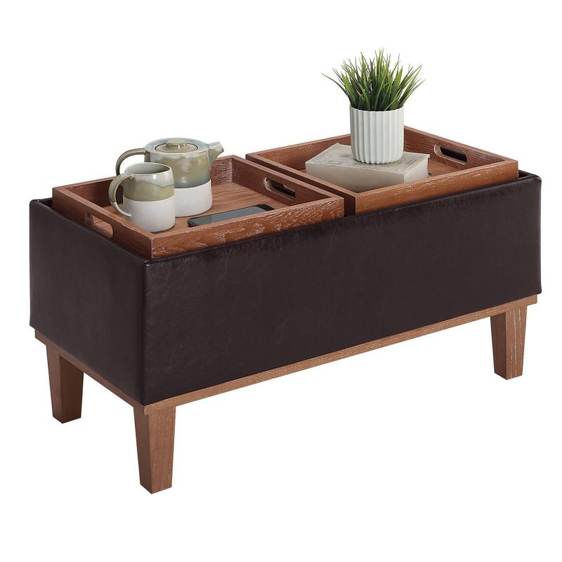 Breighton Home Designs4Comfort Brentwood Storage Ottoman with Reversible Trays Espresso Faux Leather/Brown, 3 of 8