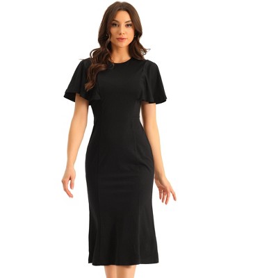 Allegra K Women's Ruffle Sleeve Round Neck Cocktail Party Work Sheath ...