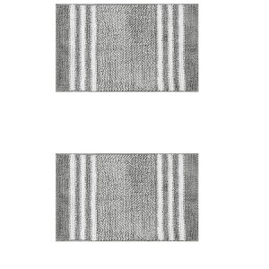 Unique Bargains Chenille Striped Pattern Non-Slip Bathroom Floor Mats 2 Pcs - 1 of 4