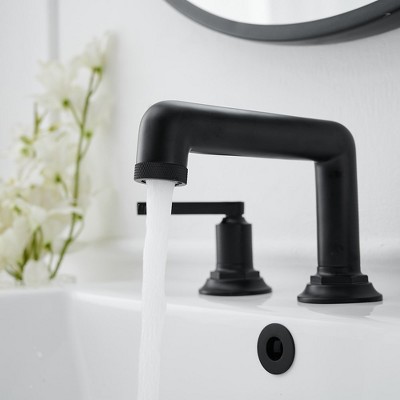 Matte Black Widespread Double Handle Bathroom Faucet with Metal Drain
