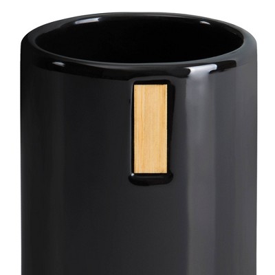 Black Ceramic Tumbler with Bamboo Accent