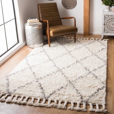Luxurious Grey/Ivory Hand-Tufted Shag Wool Area Rug 6' x 9'