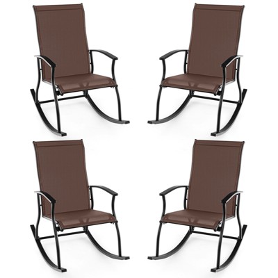 Tangkula Set of 4 Outdoor Rocking Chair Patio Rocker w/ Breathable Fabric Brown