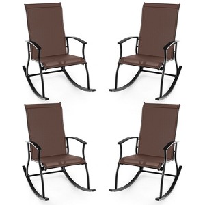 Tangkula Set of 4 Outdoor Rocking Chair Patio Rocker w/ Breathable Fabric Brown - 1 of 4
