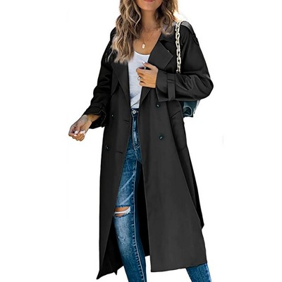 Garvee Women's Double Breasted Long Trench Coat Windproof Classic Lapel Belted Overcoat with Pockets