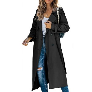Garvee Women's Double Breasted Long Trench Coat Windproof Classic Lapel Belted Overcoat with Pockets - 1 of 2