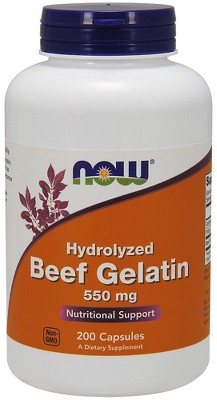 Beef Gelatin 550mg Hydrolyzed by Now Foods  -  200 Capsule