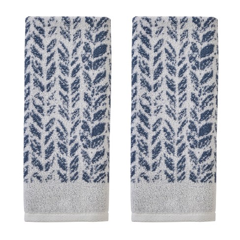 2pc Distressed Leaves Hand Towel Set Blue Skl Home Cotton Jacquard Midweight Machine Washable Target