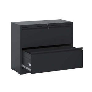 AENKYO 2-Drawer Lateral File Cabinet with Lock - Black Office Filing Cabinet for Legal/A4 Size Documents, Steel Filing Cabinet, Assembly Required - 1 of 4