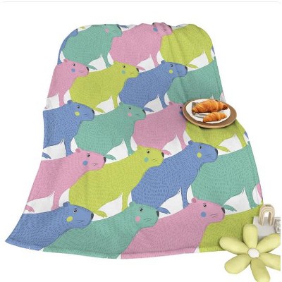 Wikineon Colorful Capybara Flannel Blankets Capybara Rodent Animal Blankets For Bed Sofa Couch Super Soft Lightweight Animal Blanket