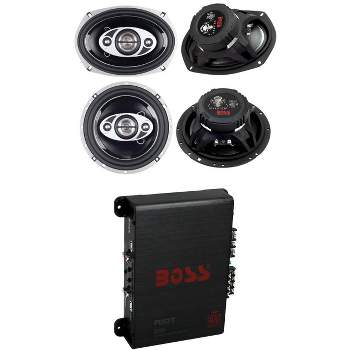 2) Boss P694C 6x9-Inch 800 Watt Phantom Speakers, 2) Boss P654C 6.5-Inch 400 Watt 4-Way Car Speakers, and Boss R1004 400 Watt 4-Channel Amplifier