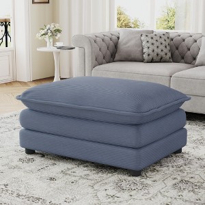Gulches 35.4" Blue Corduroy Dual-Layer Ottoman - 25.6" Deep Seat, 250LBS Capacity, Movable Footrest/Extra Seating - 1 of 4