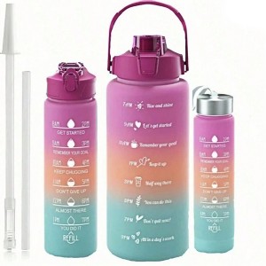 BABYYER 3-Piece Water Bottle Set (64oz, 26oz, 9oz) With Time Markings & Straw Lid - For Gym, Office, Hiking & Travel - 1 of 4