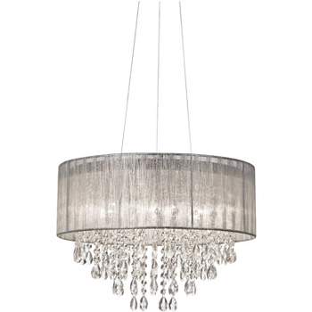 Possini Euro Design Jolie Chrome Chandelier Lighting 20" Wide Modern Crystal Silver Fabric Shade 7-Light Fixture for Dining Room House Kitchen Island
