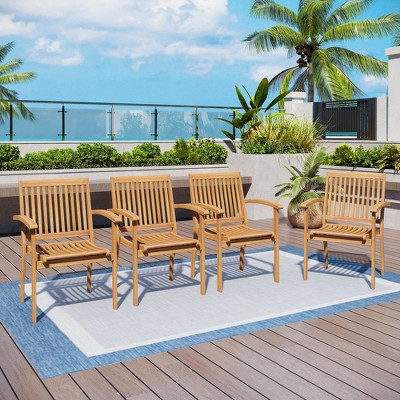 Captiva Designs Outdoor Patio Dining Acacia Wood Patio Fixed Chairs