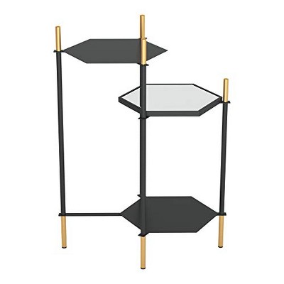 William Black and Gold Hexagonal Metal and Glass Accent Table