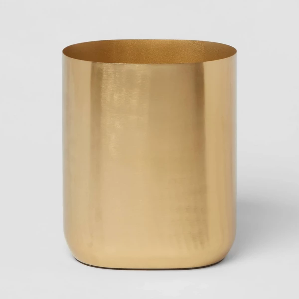 Brushed Brass Waste Can, Gold