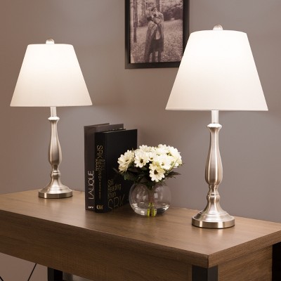 Hastings Home Set of 2 Traditional Brushed Steel Table Lamps, Traditional Accent Lights with LED Bulbs