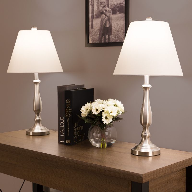 Hastings Home Traditional Table Lamps Set – 13 x 25.5-in, Brushed Steel, 2 Pieces, 3 of 7